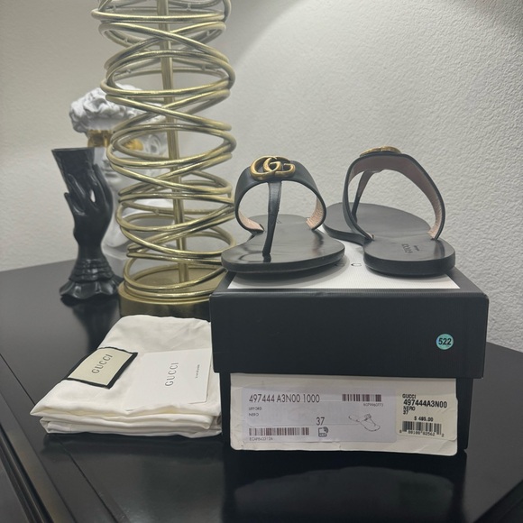 Gucci GG Leather Thong Sandal Black 37 - Picture 10 of 10